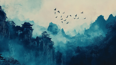 仙鹤楼阁古风山水画