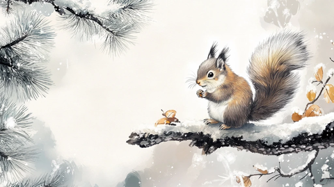 软萌松鼠手绘装饰画