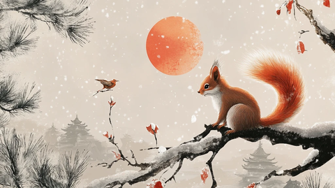 松鼠简洁绘本插画