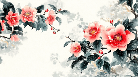 山茶花鸟背景墙壁画