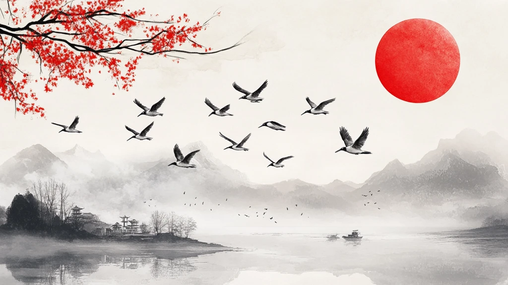 中式意境山水画瑞鹤图