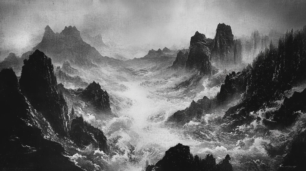 山水画黑白云海