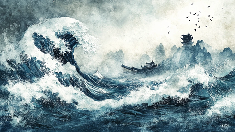 古风海浪包装插画