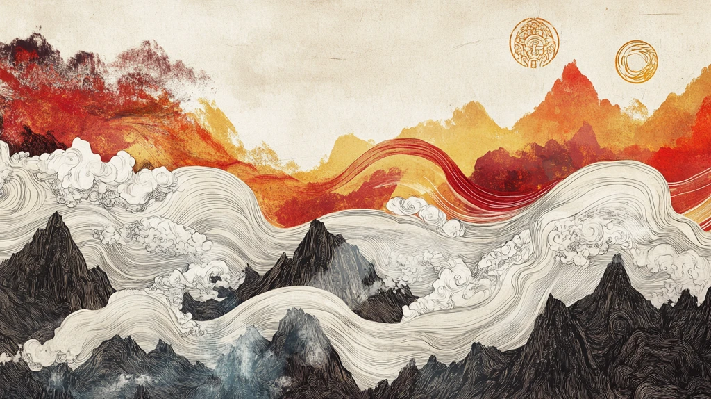 高端山水线包装插画