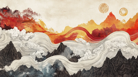 高端山水线包装插画