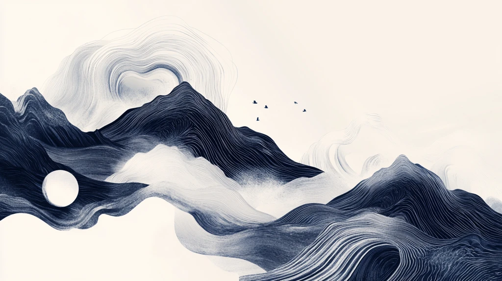 高端山水线包装插画