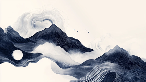 高端山水线包装插画