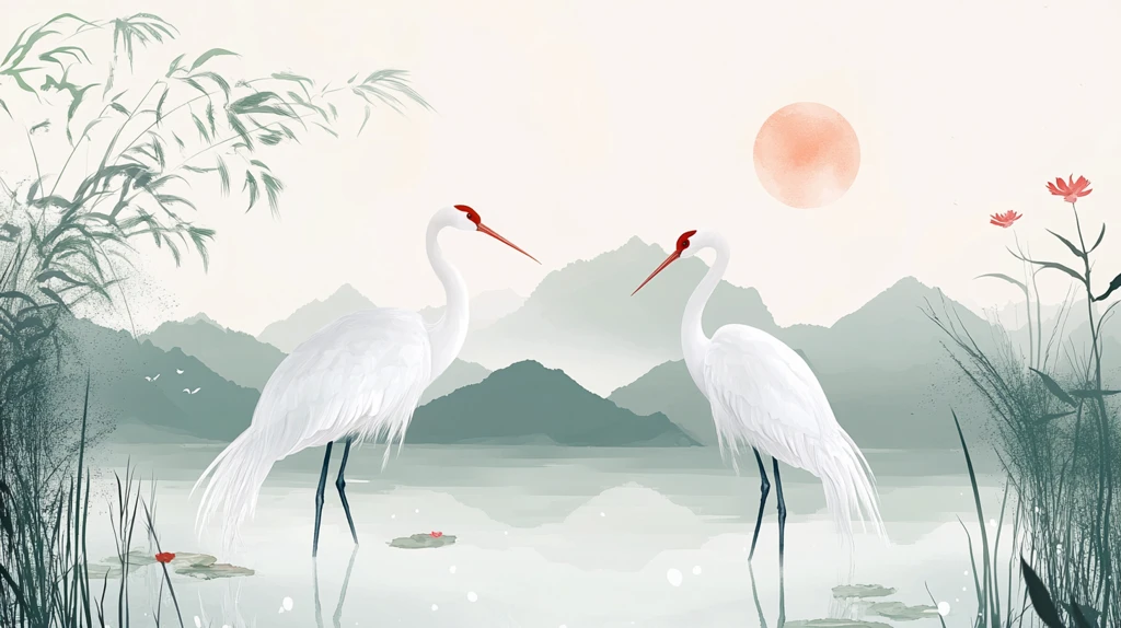 唯美仙鹤风景插画
