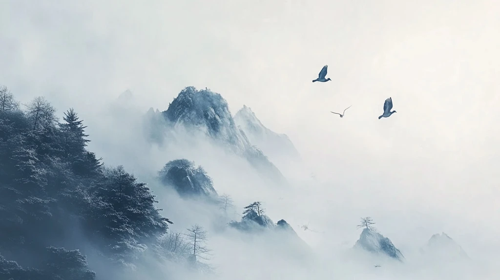飞鸟水墨山水