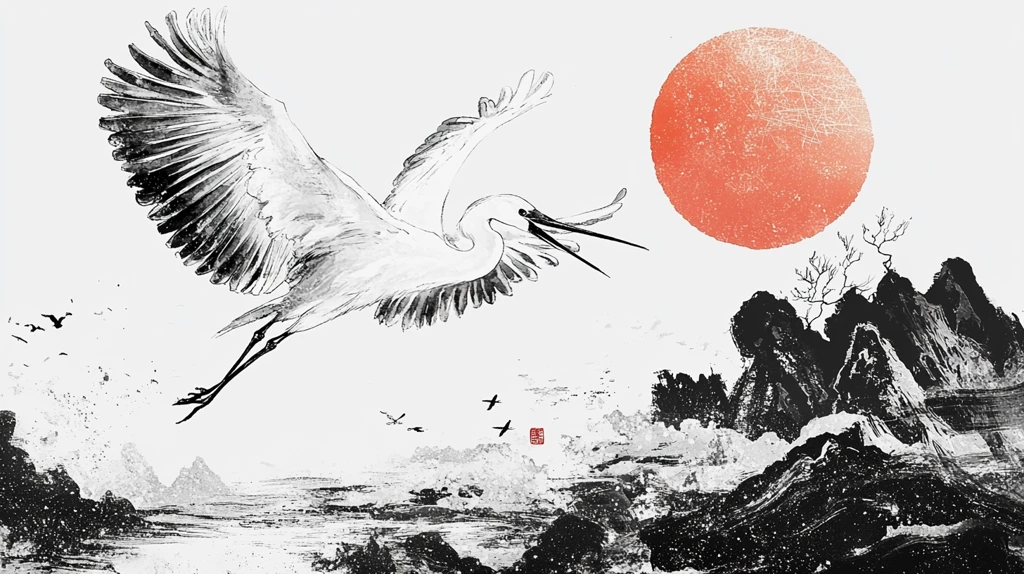 仙鹤海浪旭日东升