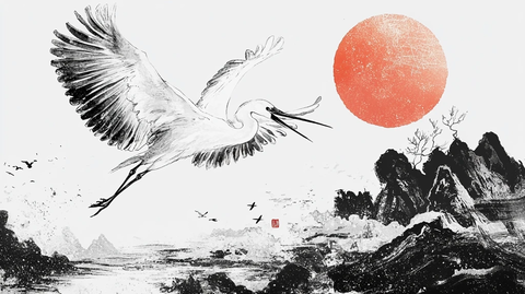 仙鹤海浪旭日东升