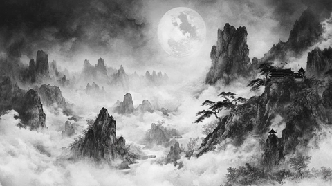 山水画黑白云海