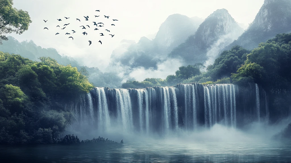 新中式瀑布山水