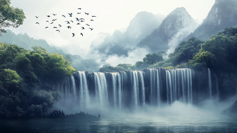 新中式瀑布山水