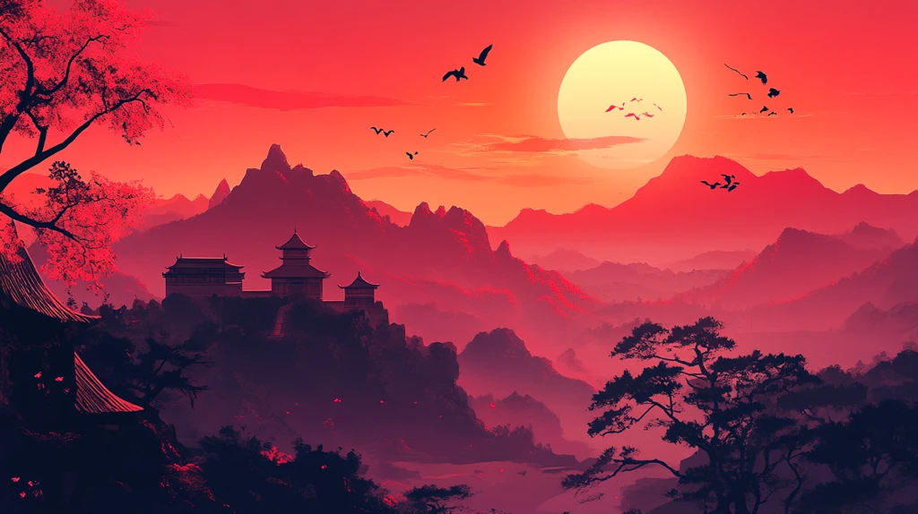 仙鹤楼阁古风山水画