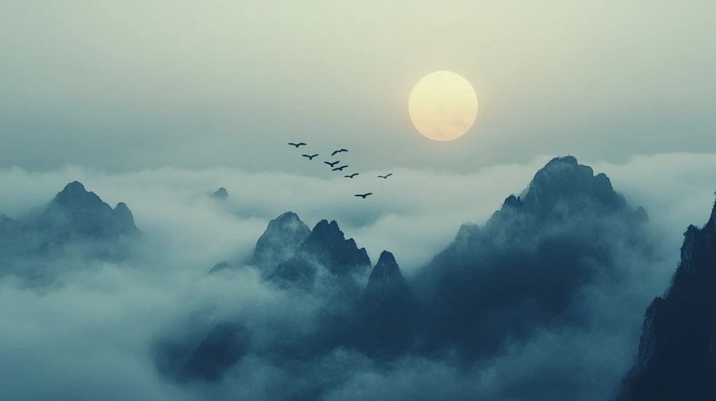 旭日东升晕染烟雾