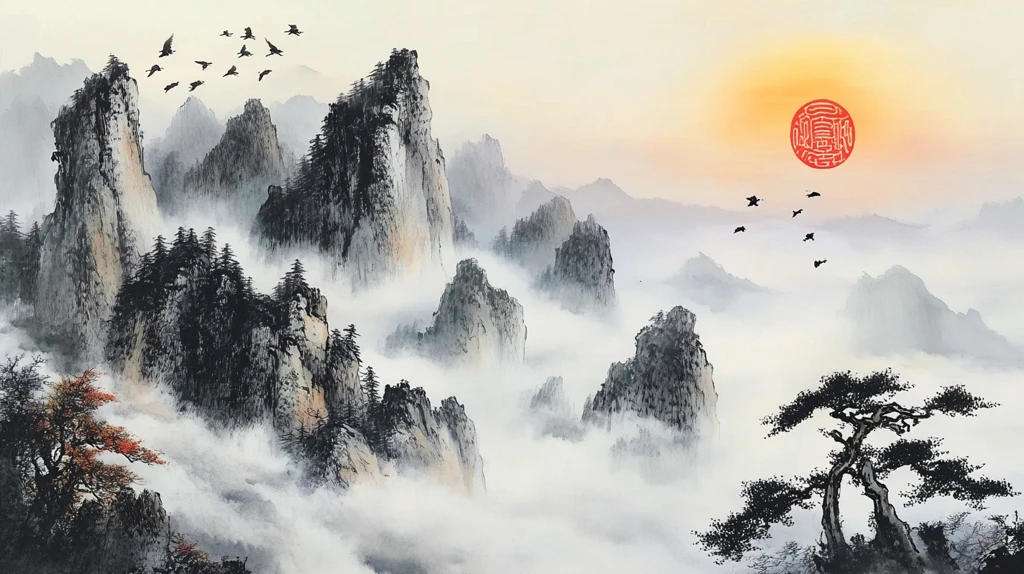 旭日东升水墨山水