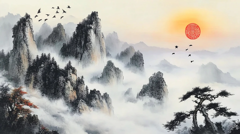 旭日东升水墨山水