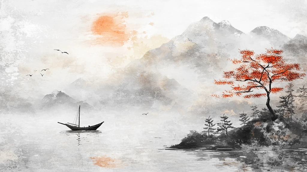 红叶古风山水画