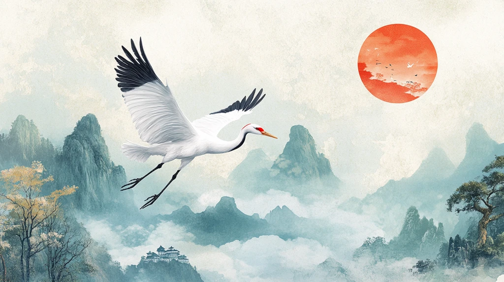 仙鹤古风山水插画