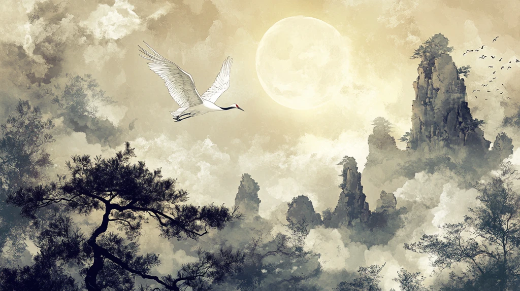 仙鹤云海插画