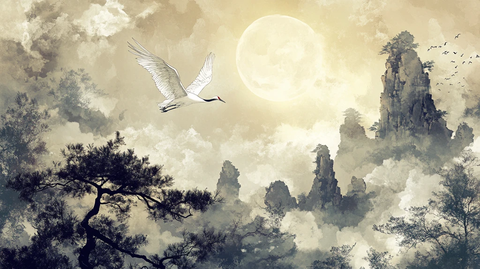 仙鹤云海插画
