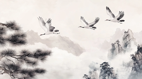 仙鹤水墨山水画