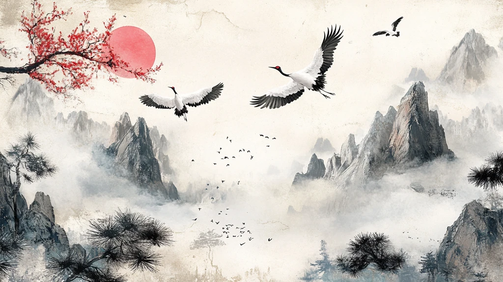 仙鹤古风山水画