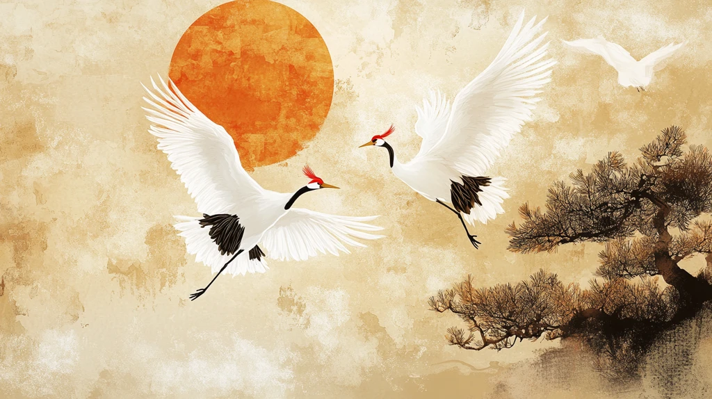 旭日东升仙鹤插画