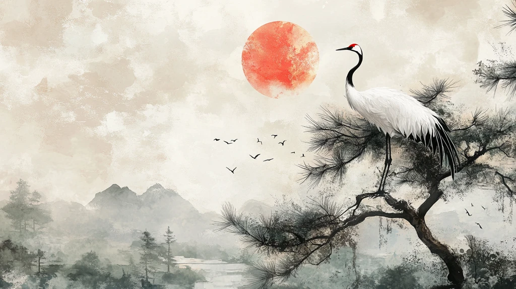 旭日东升仙鹤插画