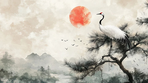 旭日东升仙鹤插画