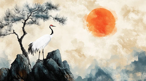旭日东升仙鹤插画