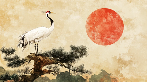 旭日东升仙鹤