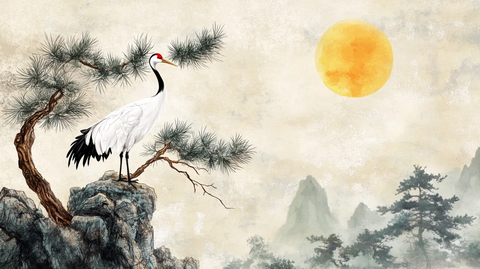 旭日东升仙鹤插画