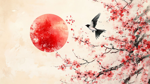 水墨红梅喜鹊