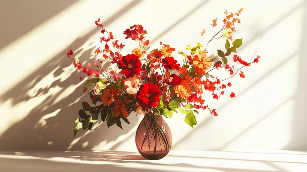 暖光灯下的鲜花