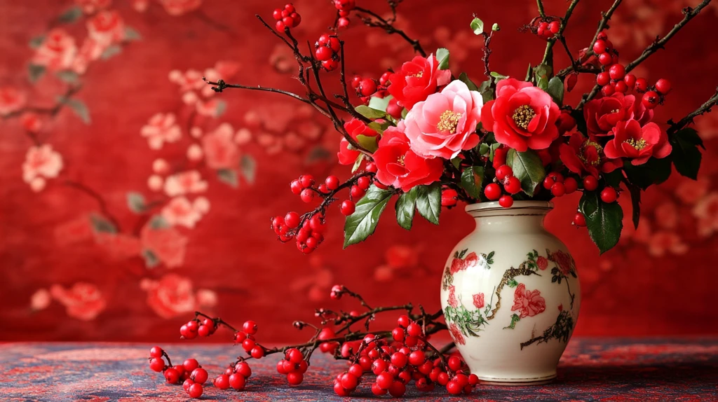 红色中式花艺
