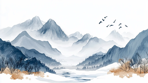 冬日山川风景插画