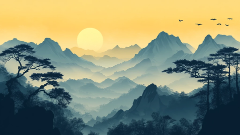 迎客松水墨山川