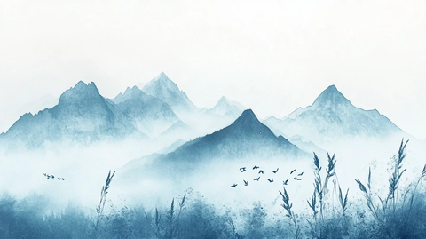 飞鸟水墨山水