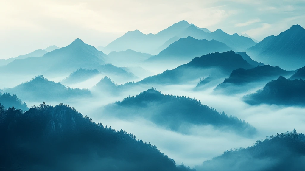 飘渺远山云雾风景画