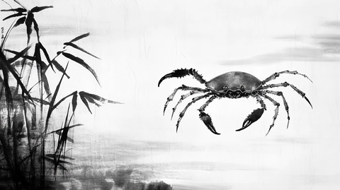 二十四节气水墨蟹趣图