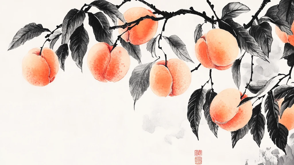 工笔画水密桃