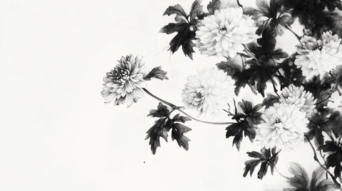水墨黑白墨菊