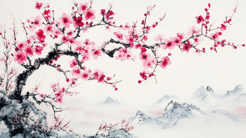 工笔红梅山水画