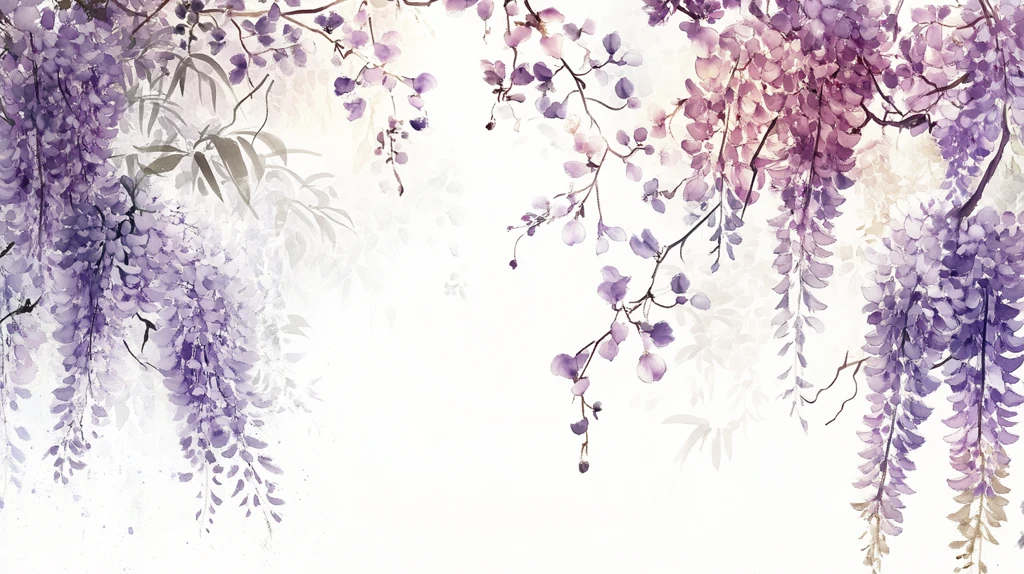 唯美紫藤花水彩插画