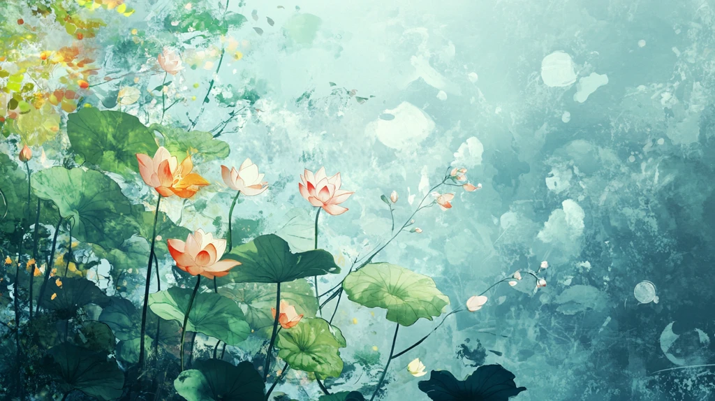 意境风景画水彩荷花