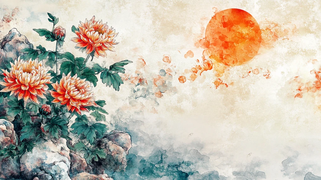 花好月圆水墨山水画