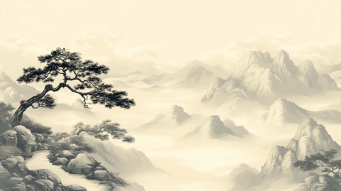 迎客松水墨山川