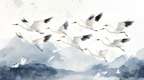 仙鹤古风山水插画